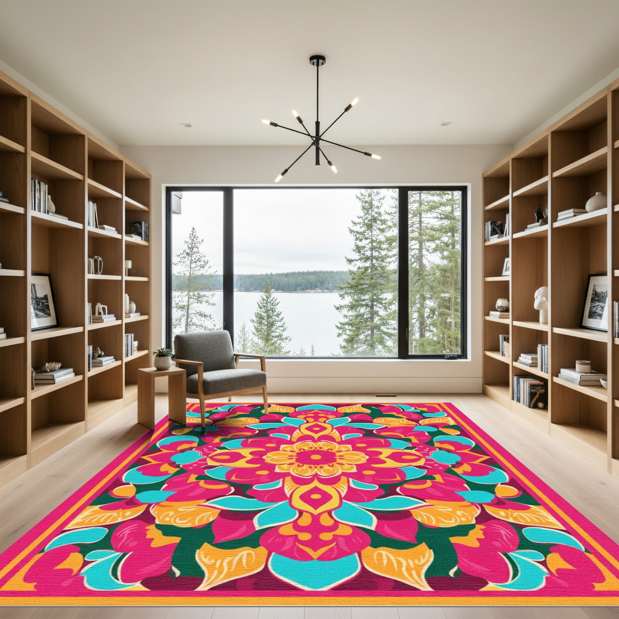 Fuchsia Gold Teal Floral Medallion Rug
