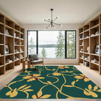 Teal Golden Floral Vine Arrangement Rug