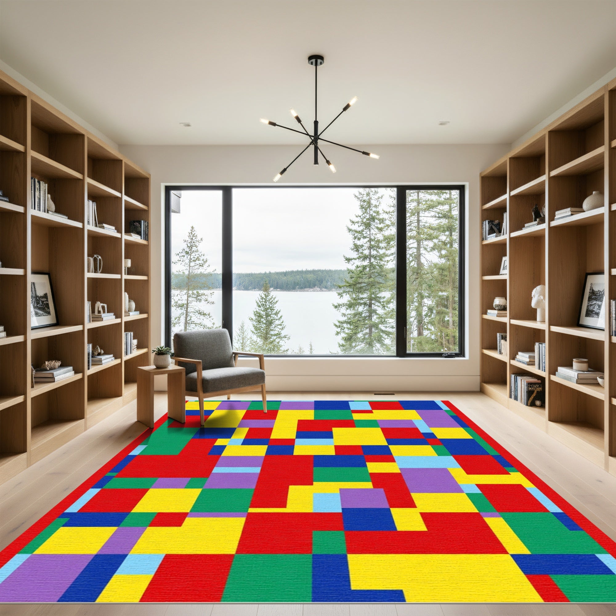 Vibrant Geometric Color Block Arrangement Rug