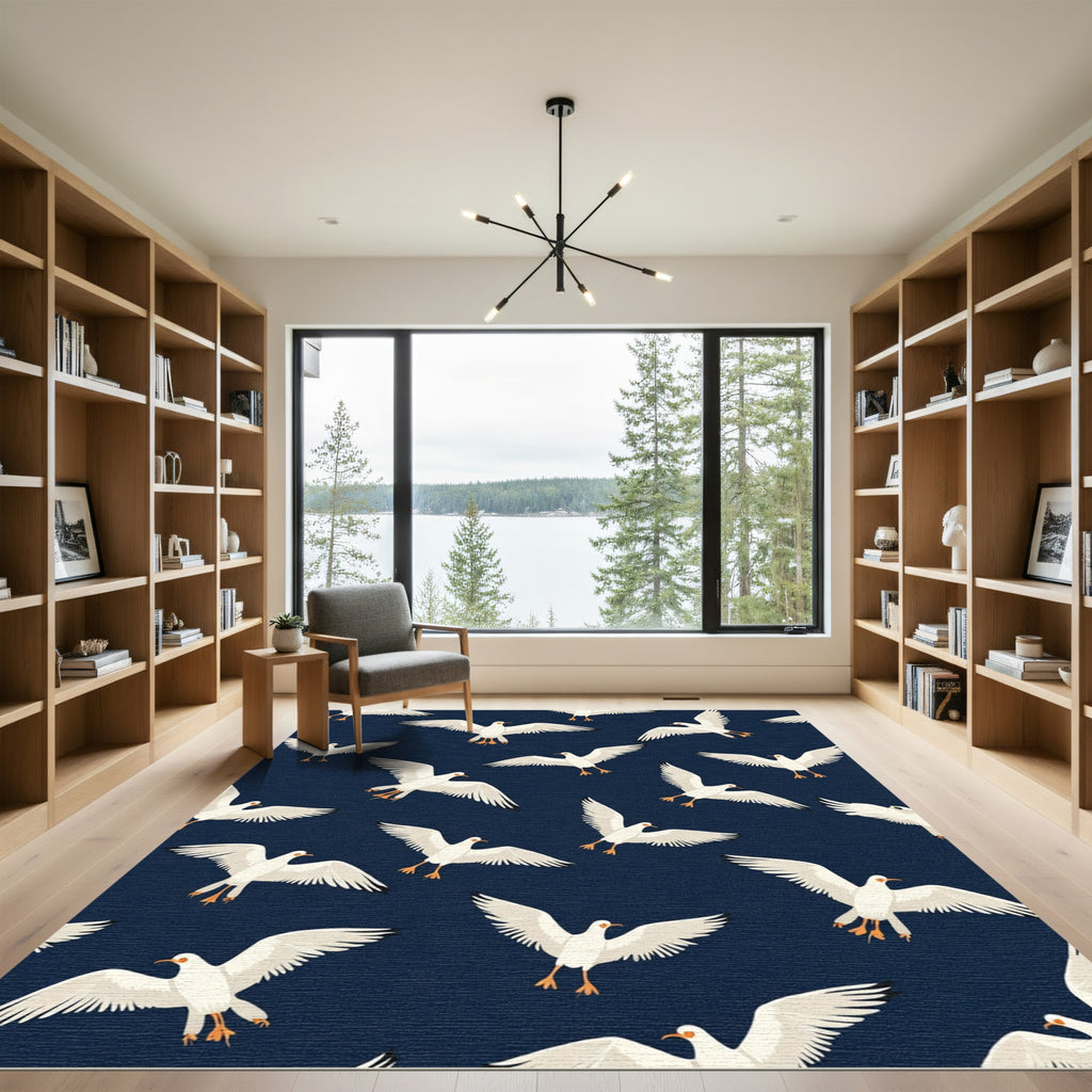White Seagulls In Deep Blue Sky Rug