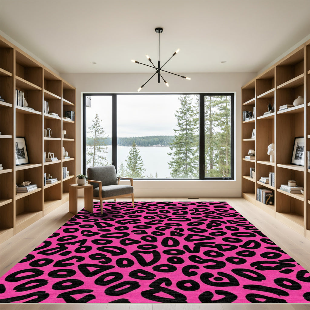 Bold Pink Black Leopard Spots Rug