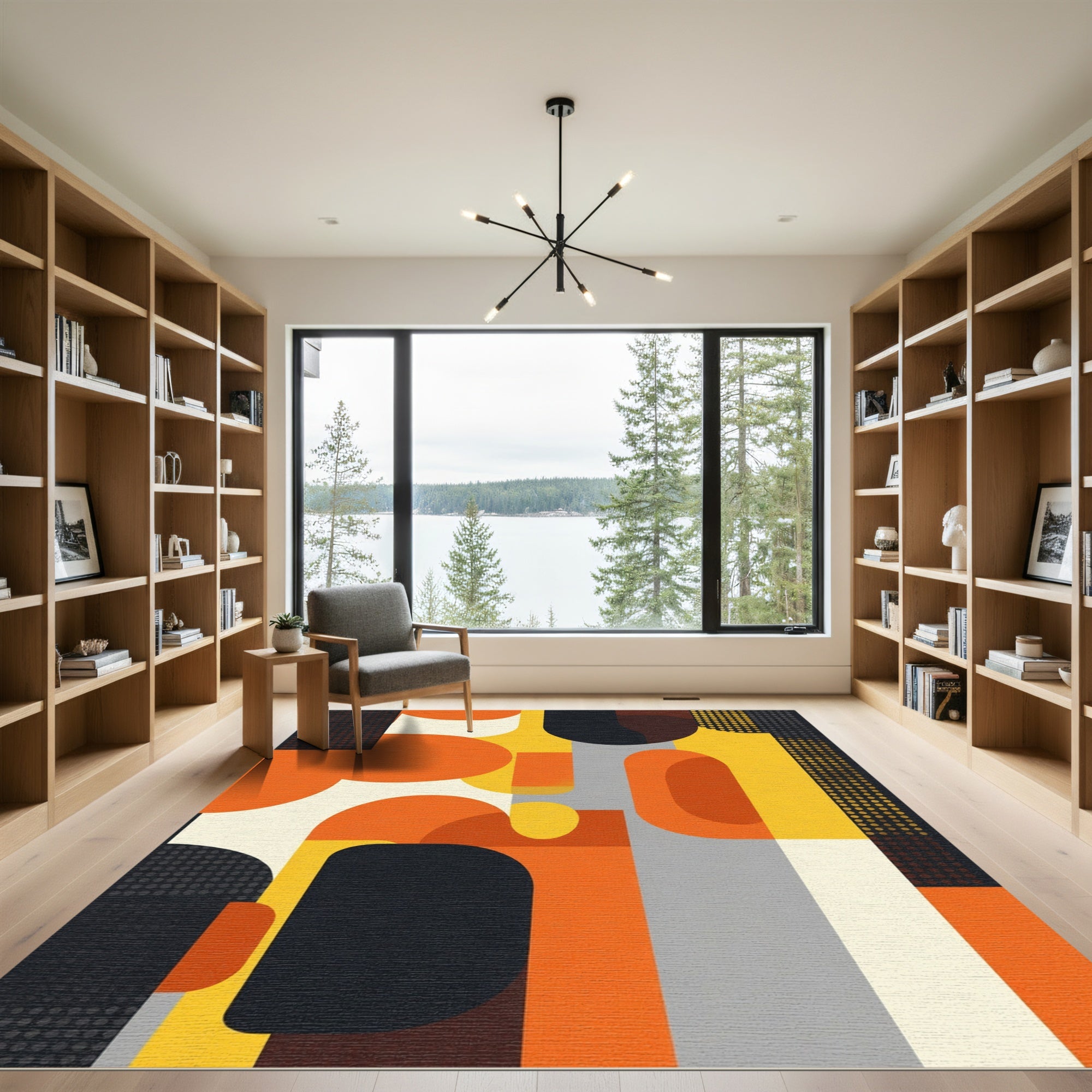 Geometric Abstract Orange Yellow Gray Rug