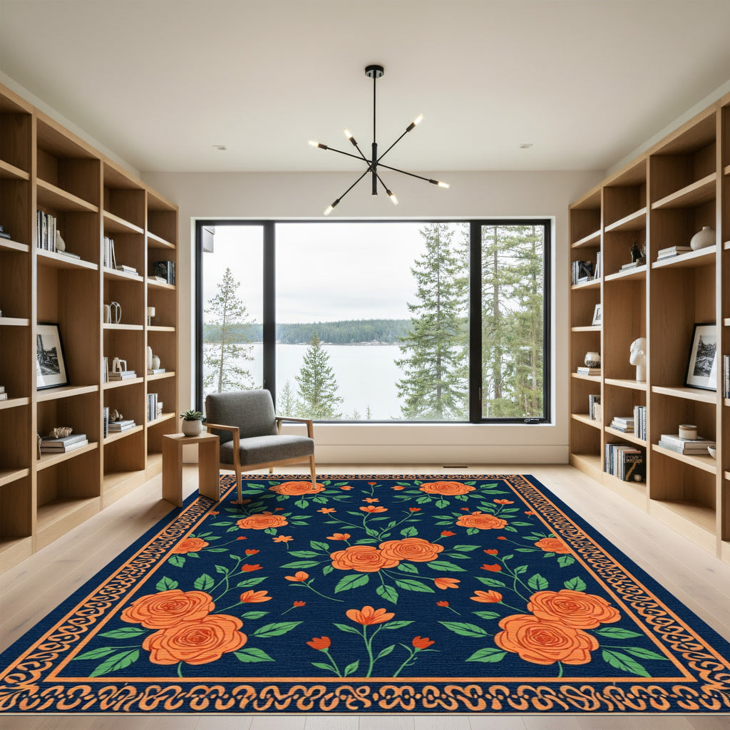 Orange Rose Garden Border Rug