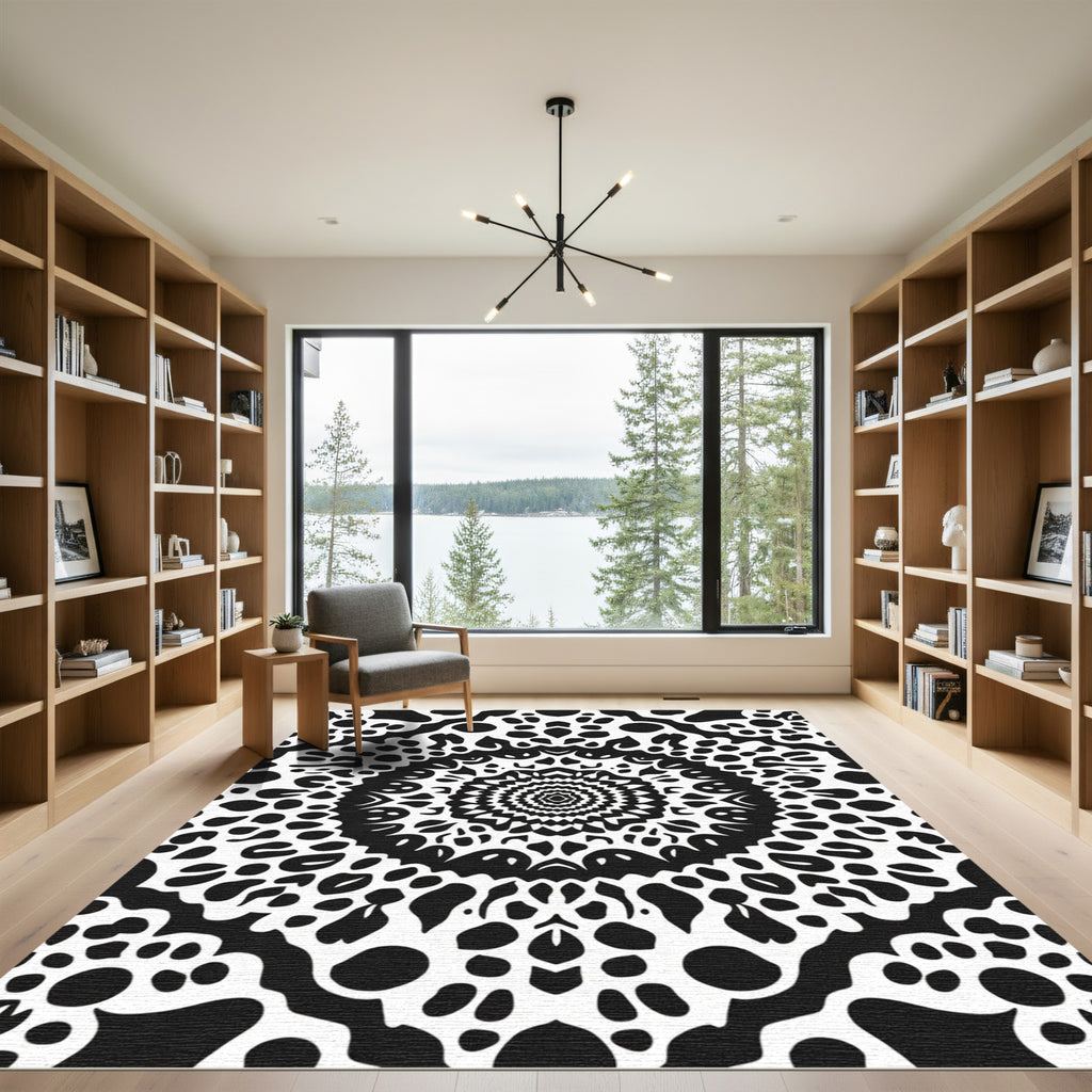 Black White Optical Illusion Mandala Rug