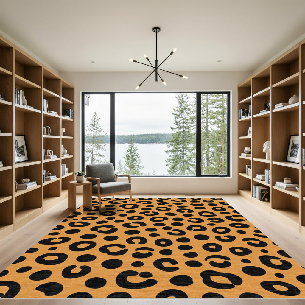 Bold Orange Black Leopard Spots Rug
