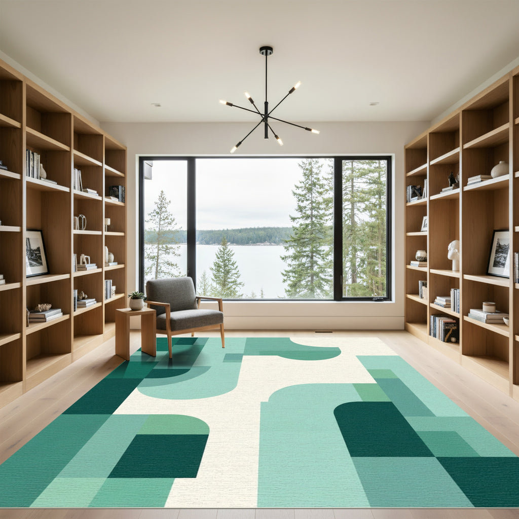 Teal Geometric Rounded Abstract Rug