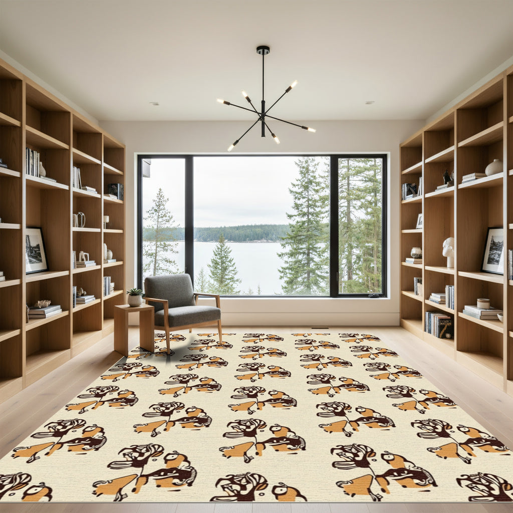 Brown Amber Abstract Floral Arrangement Rug