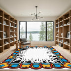Bold Blue Yellow Red Border Splatter Rug