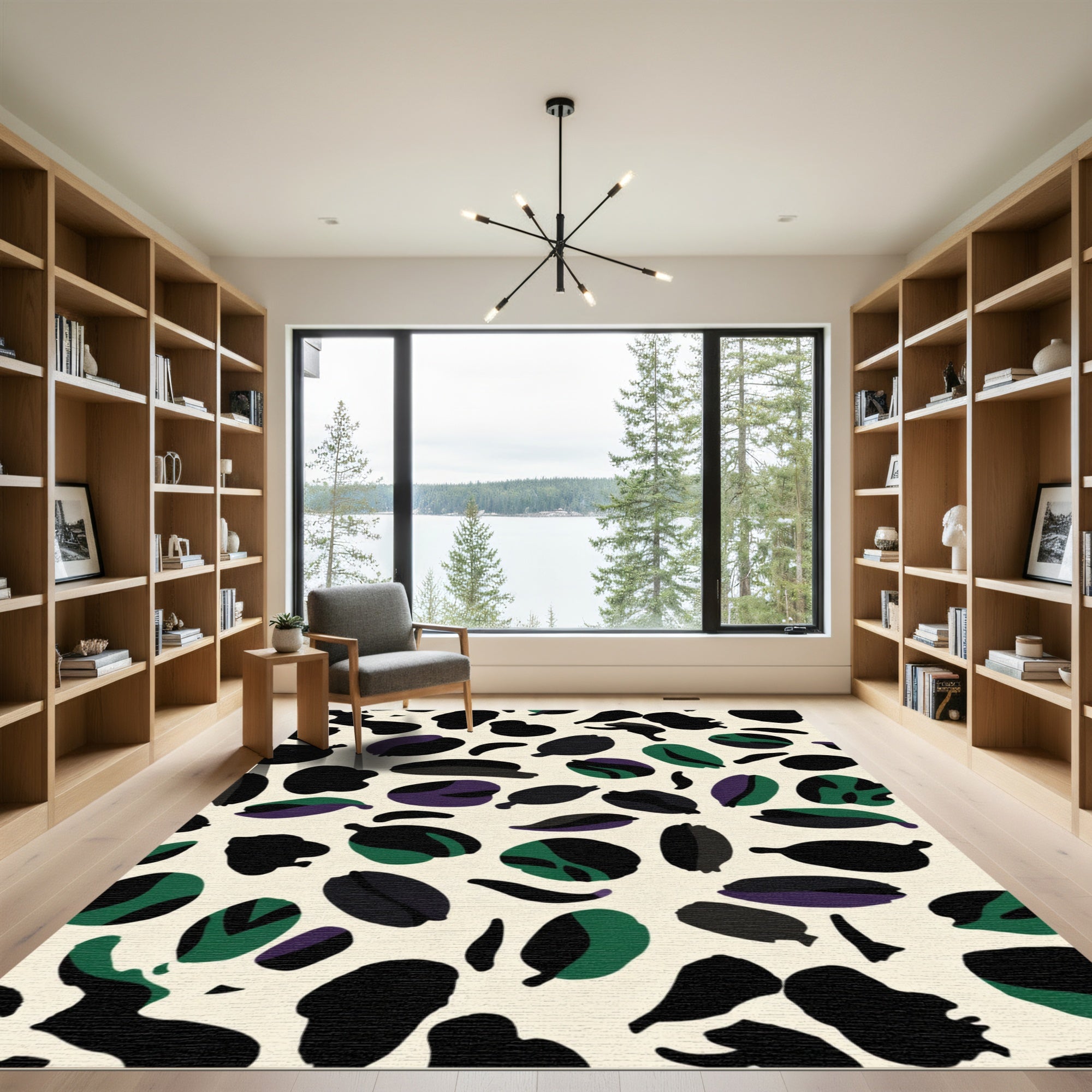 Organic Black Green Purple Shapes Rug