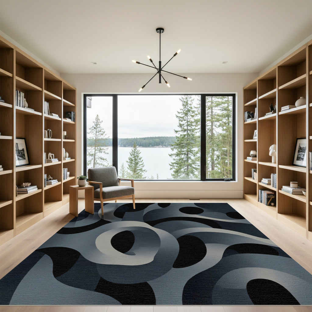 Dark Gray Abstract Interlocking Loops Rug