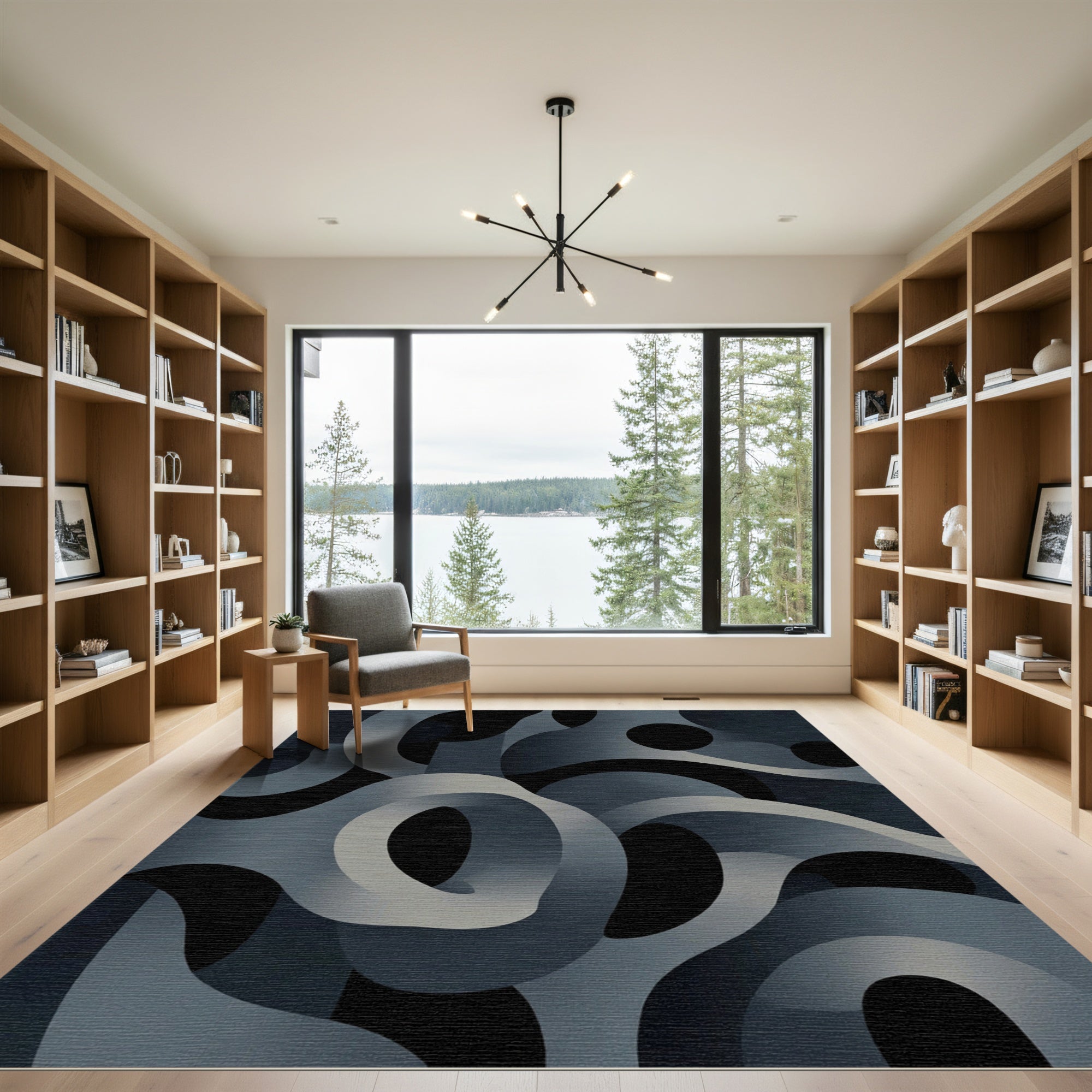 Dark Gray Abstract Interlocking Loops Rug