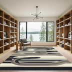 Monochrome Abstract Stripe Swirl Rug