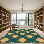 Teal Ochre Starburst Quatrefoil Composition Rug