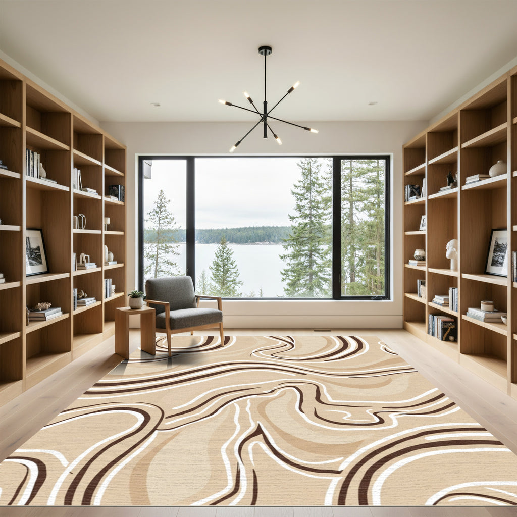 Neutral Swirl Lines Abstract Rug