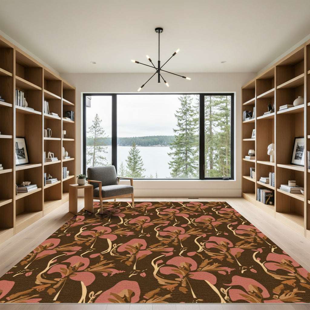 Earthy Pink Iris Floral Composition Rug