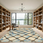 Geometric Diamond Shapes Blues Tans Rug