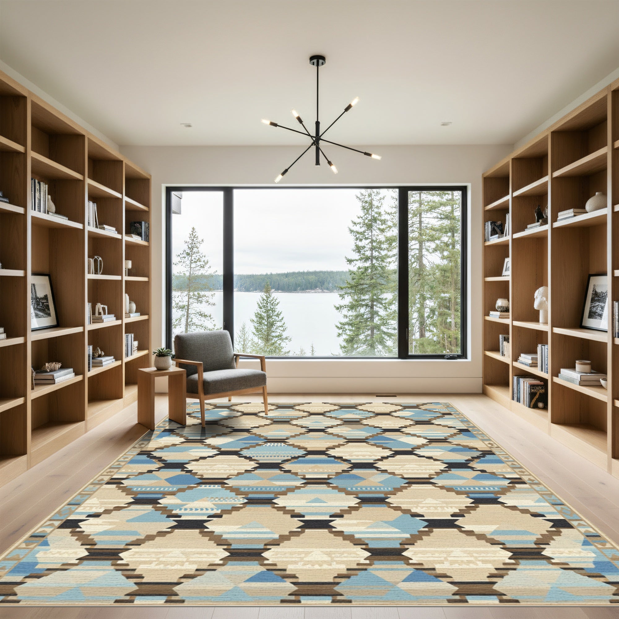 Geometric Diamond Shapes Blues Tans Rug