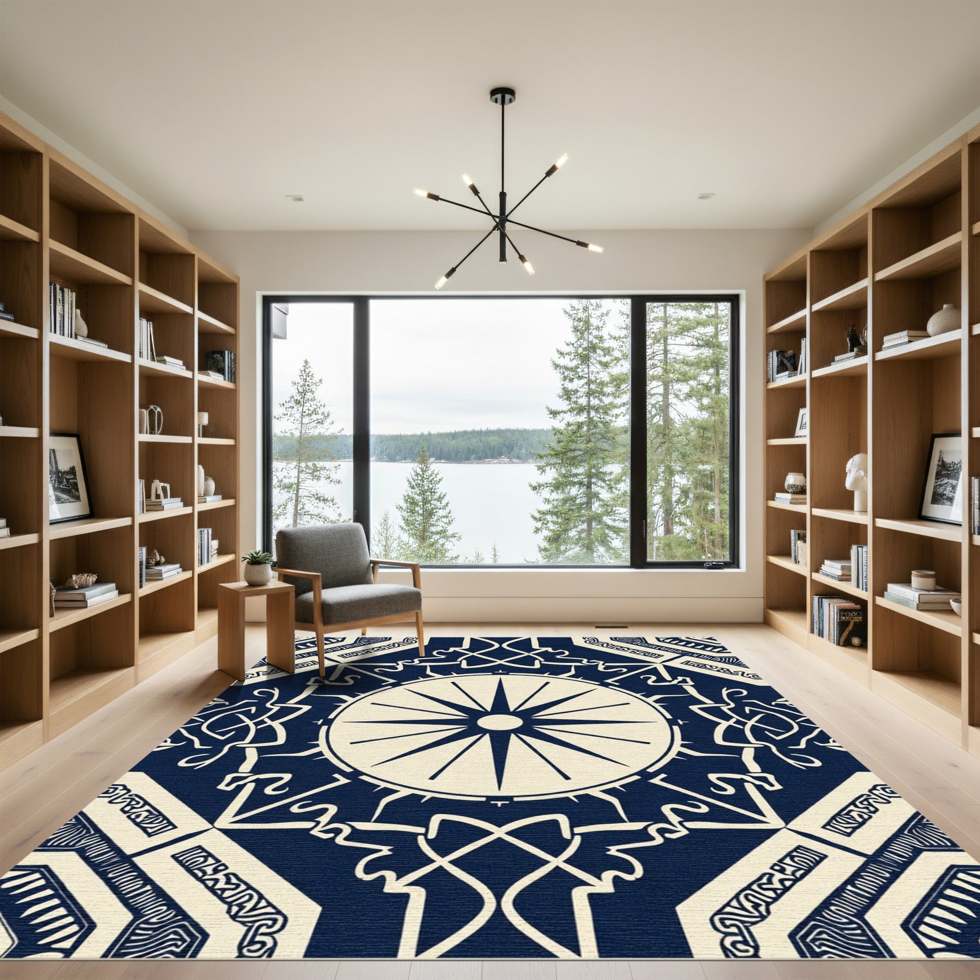 Navy Cream Medallion Geometric Rug