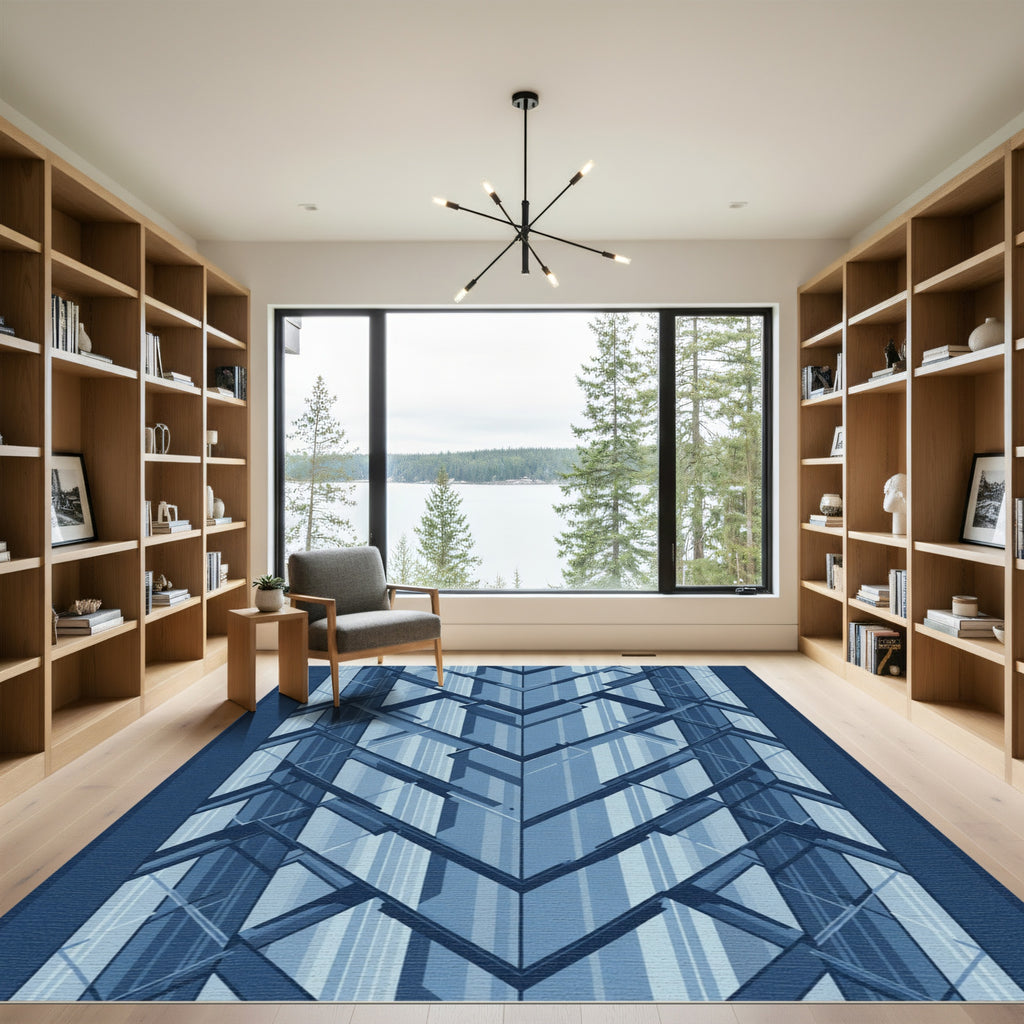 Geometric Blue Chevron Blocks Rug