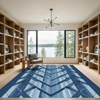 Geometric Blue Chevron Blocks Rug