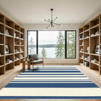 Navy Cream Horizontal Broad Stripe Oval Rug