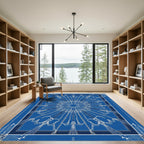 Deep Blue Sunburst Geometric Rug