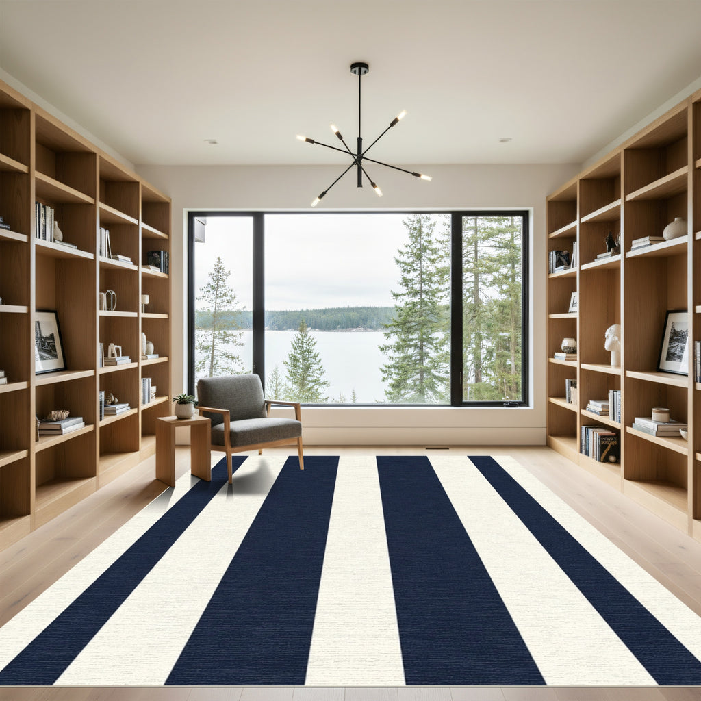 Classic Navy Cream Vertical Stripes Rug