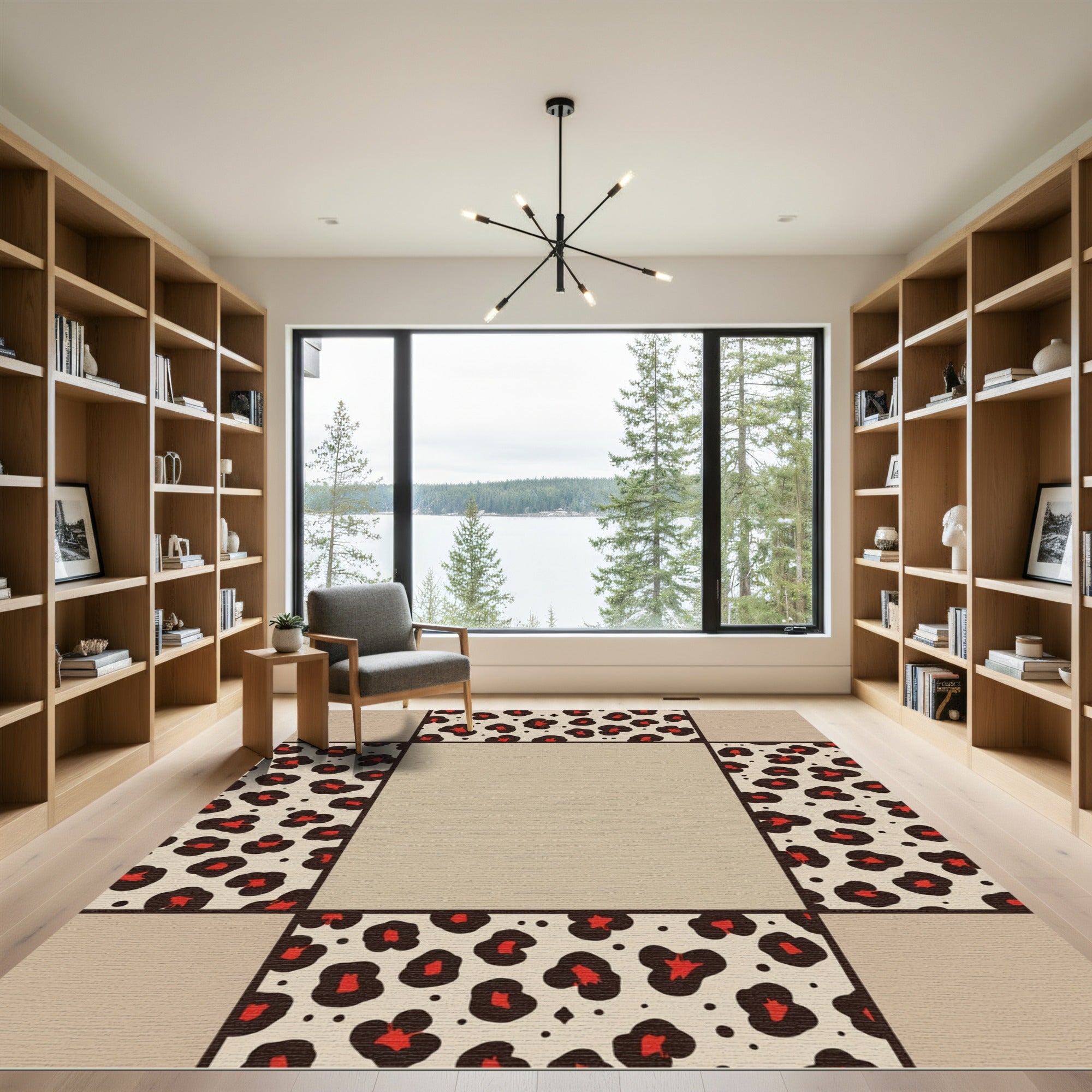 Bold Red Leopard Spots Border Rug