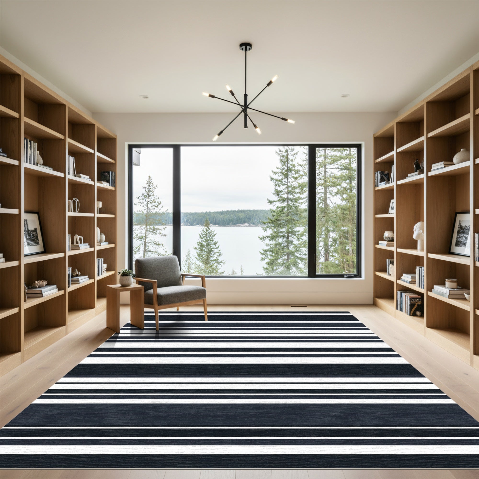 Sophisticated Charcoal Stripe Sequence Rug