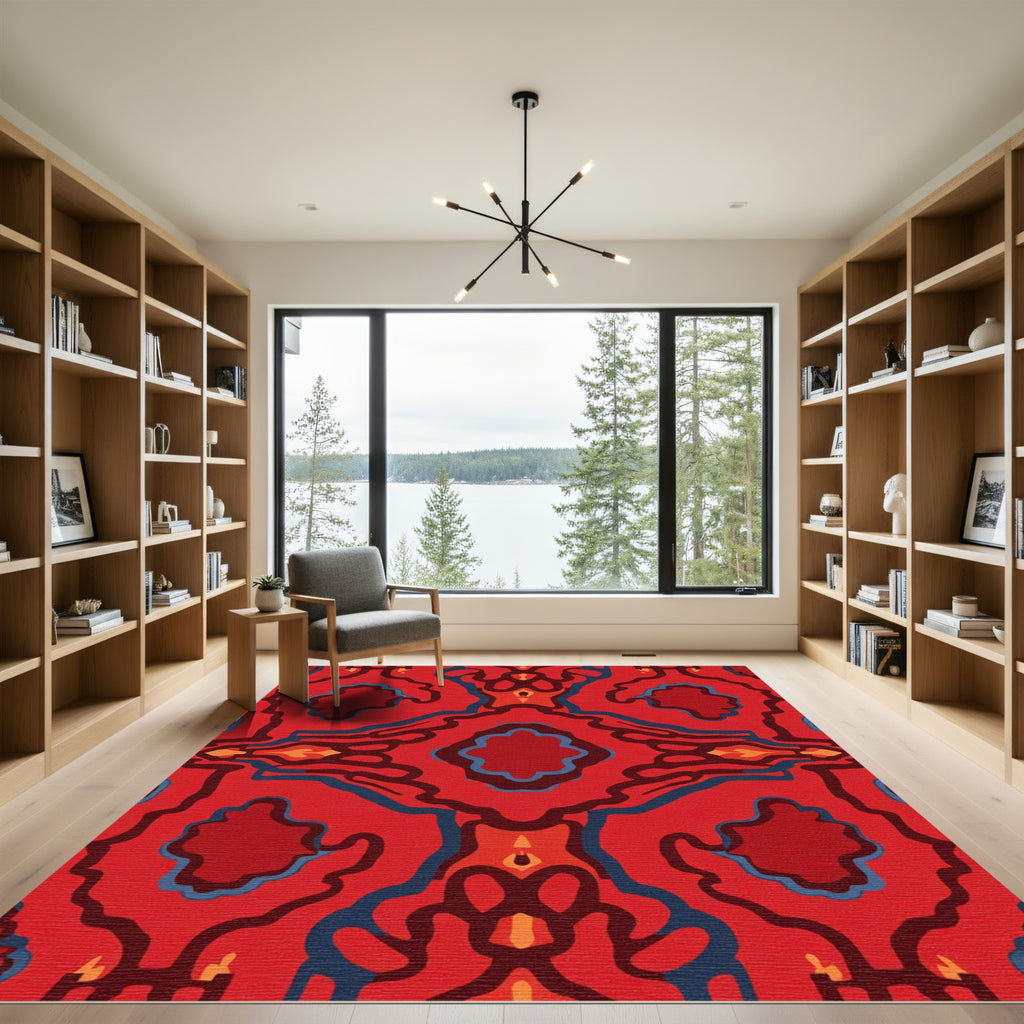 Bold Crimson Abstract Organic Swirls Rug