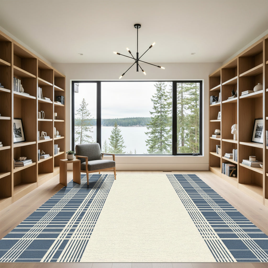 Classic Blue and White Plaid Rug