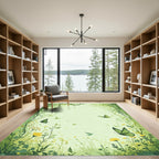 Lush Green Butterflies and Foliage Rug