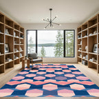Geometric Hexagon Blue Pink Gradient Rug