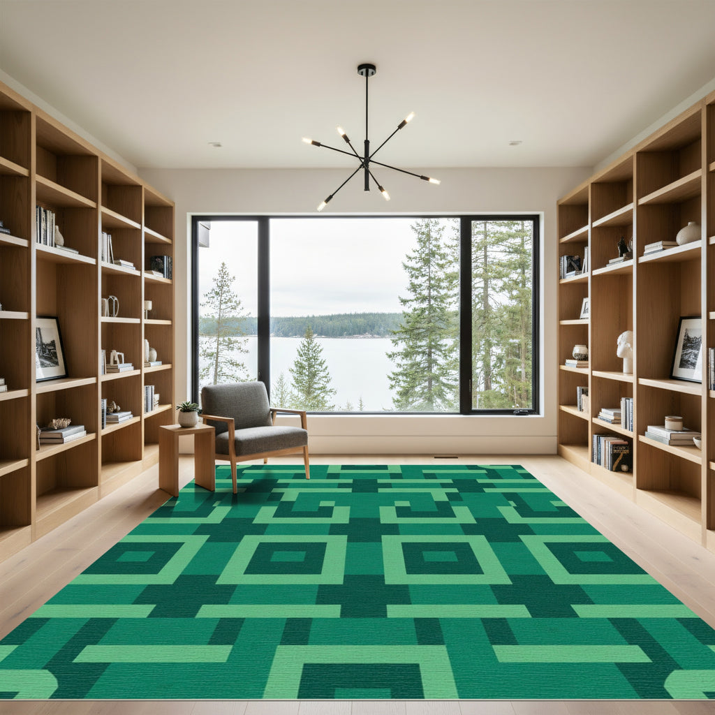 Emerald Green Geometric Square Rug