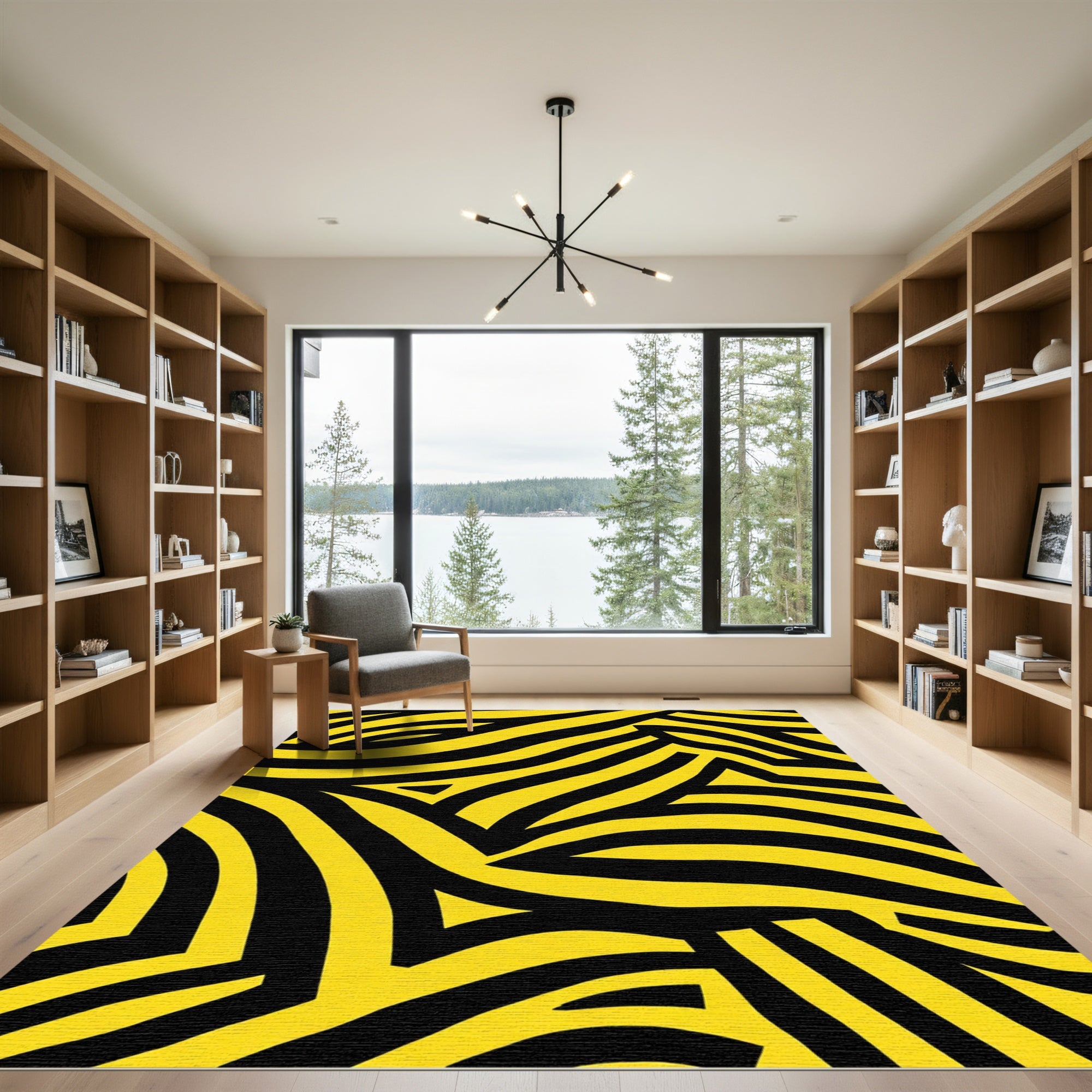 Bold Yellow Black Wavy Stripe Rug