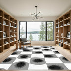 Gray Black Checkerboard Feather Motif Rug
