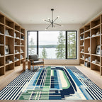 Deep Blue Abstract Geometric Lines Rug