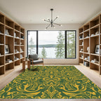 Emerald Gold Damask Scroll Rug