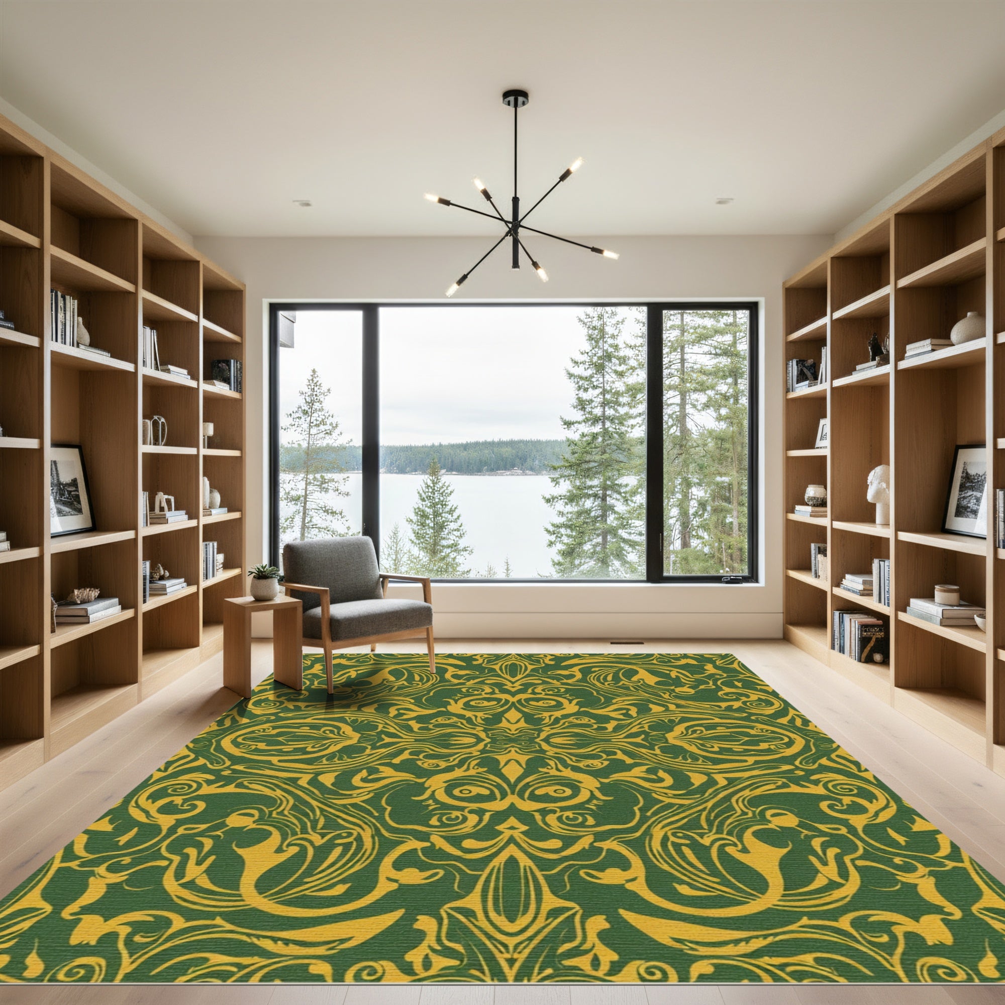 Emerald Gold Damask Scroll Rug