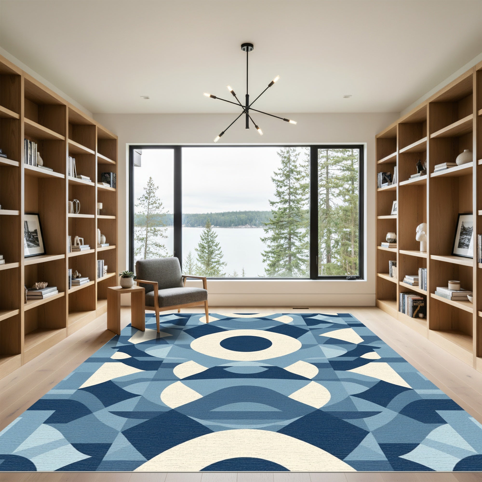 Mid Century Modern Geometric Blue Ochre Rug