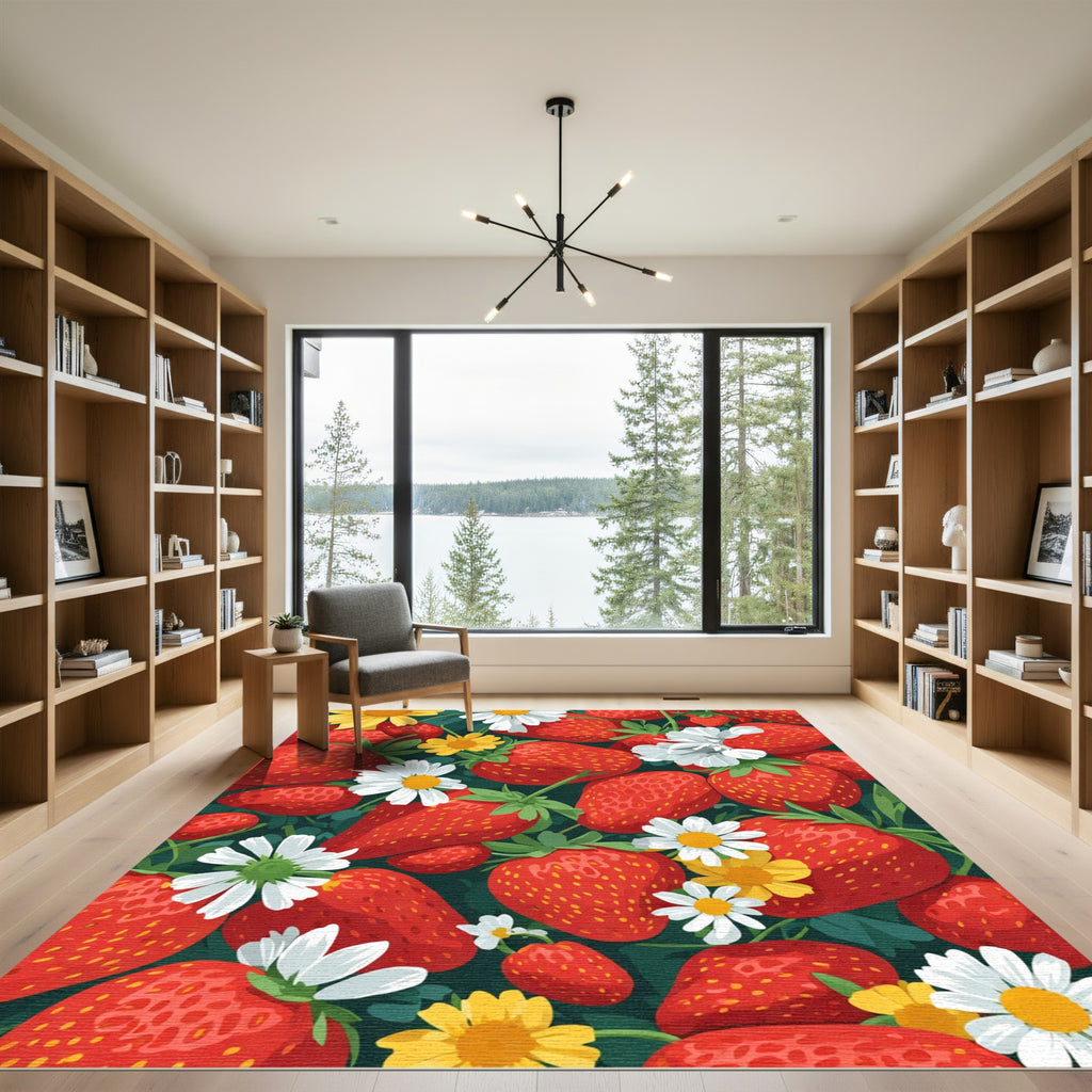 Red Strawberry Daisy Garden Collection Rug