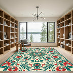Crimson Teal Floral Mandala Rug