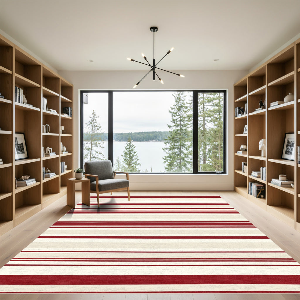 Classic Red Cream Stripe Rug