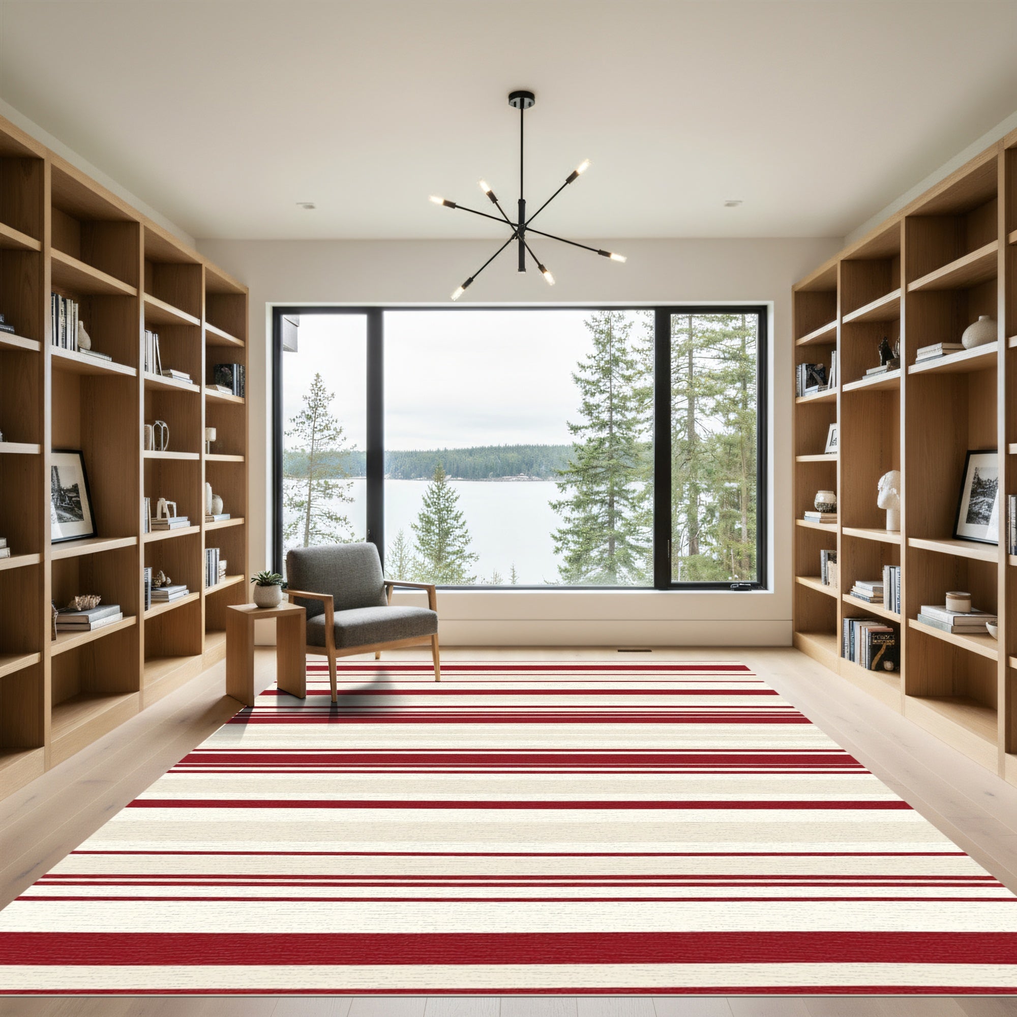 Classic Red Cream Stripe Rug