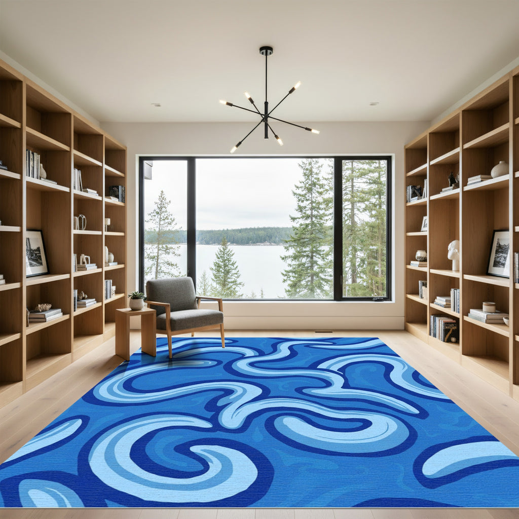 Deep Blue Swirl Organic Flow Rug