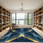 Deep Blue Gold Art Deco Chevron Rug