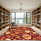 Burgundy Floral Scroll Meadow Rug