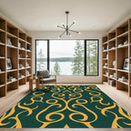 Golden Swirls on Deep Emerald Background Rug