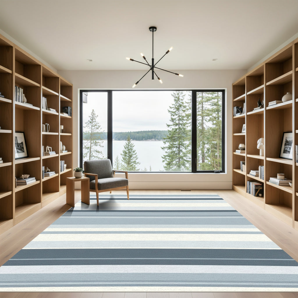 Modern Blue Gray Stripe Accent Rug