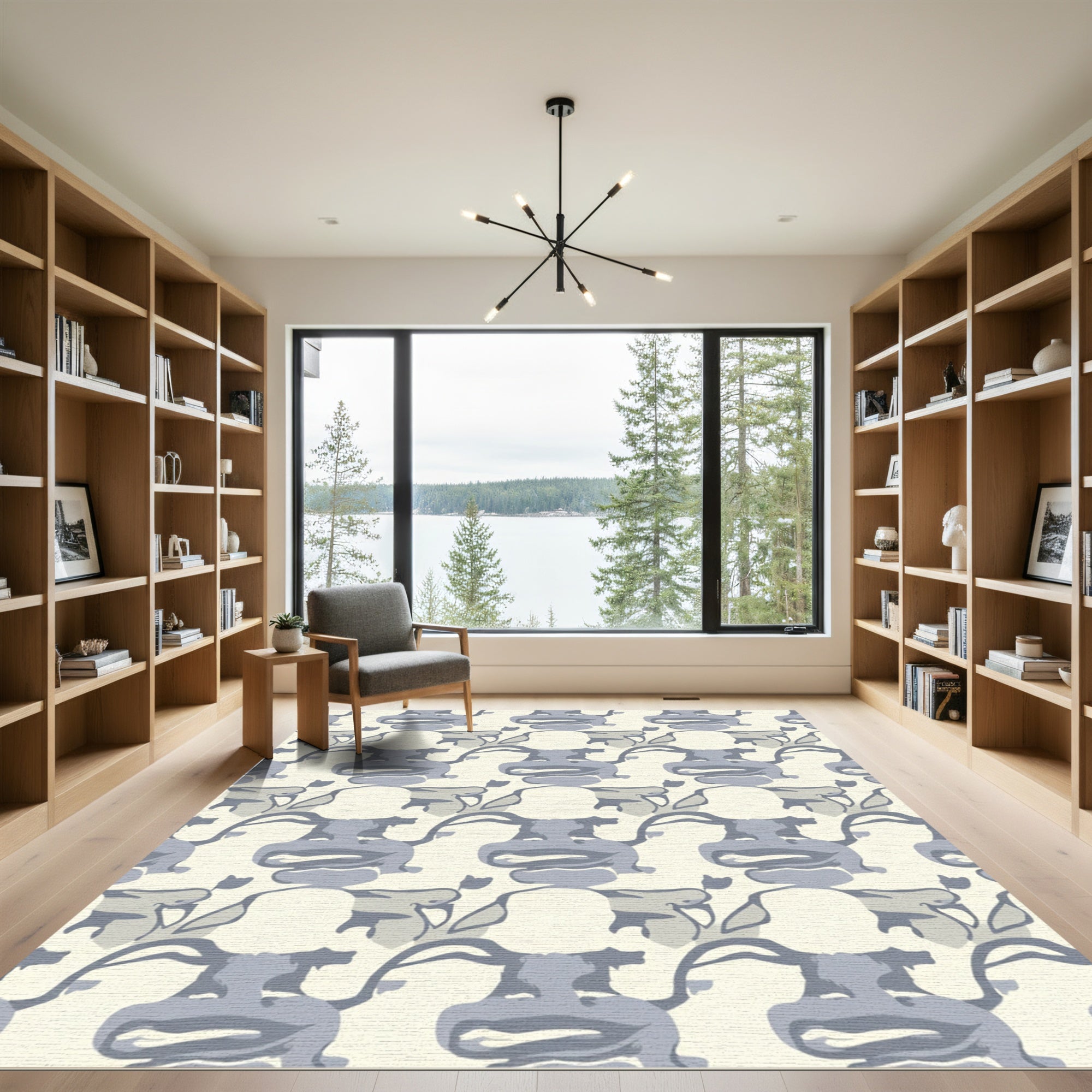 Gray Abstract Cartoonish Faces Rug